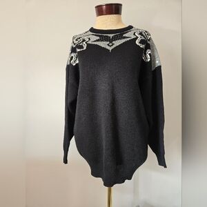 KISS BY COSACO -VINTAGE- Black and Silver With Sequins Sweater. Size Large